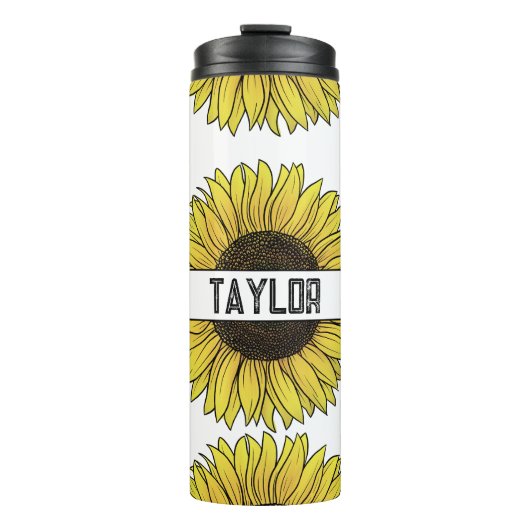 Zonnebloem op vaste achtergrond monogram naam thermosbeker (Voorkant)