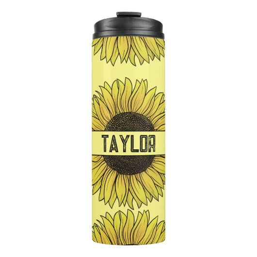 Zonnebloem op vaste achtergrond monogram naam thermosbeker (Voorkant)