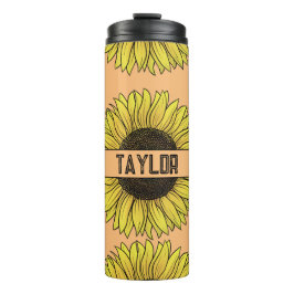 Zonnebloem op vaste achtergrond monogram naam thermosbeker