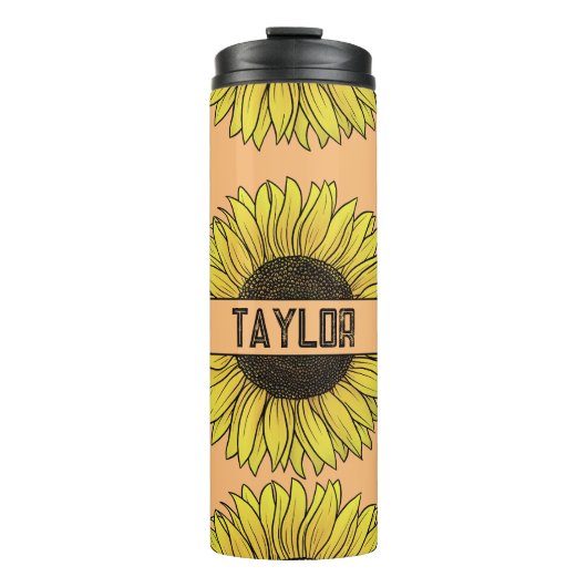 Zonnebloem op vaste achtergrond monogram naam thermosbeker (Voorkant)
