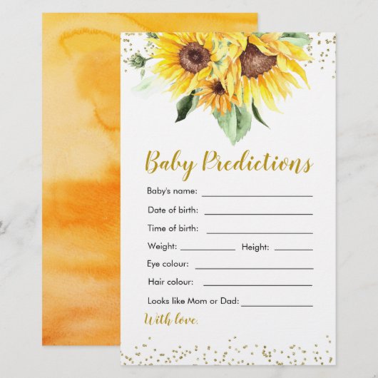 Zonnebloem op weg Baby shower Baby Voorspelling (Voorkant / Achterkant)