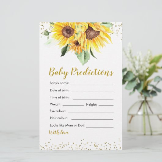 Zonnebloem op weg Baby shower Baby Voorspelling (Staand voorkant)