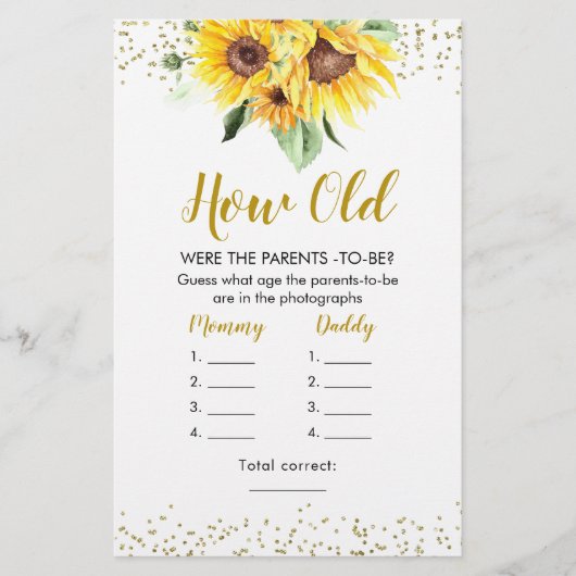 Zonnebloem op weg Baby shower hoe oude ouders (Voorkant)