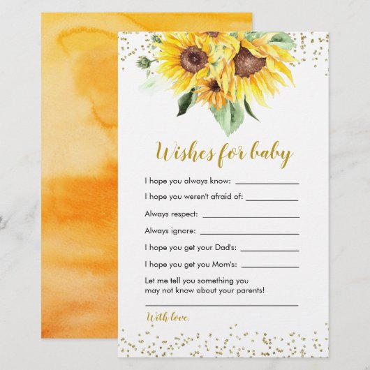 Zonnebloem op weg Baby shower Wensen voor Baby (Voorkant / Achterkant)