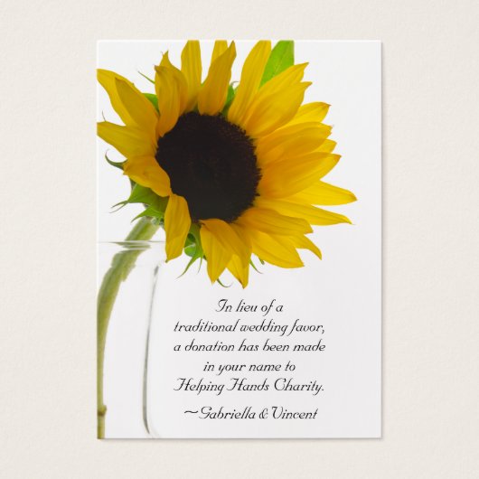 Zonnebloem op White Wedding Charity Favor Kaart (Voorkant)