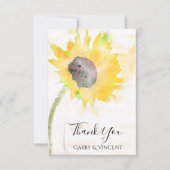 Zonnebloem op witte bruiloft Waterverf Dank je wel Bedankkaart (Voorkant)