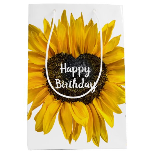 Zonnebloem op witte dag medium cadeauzakje (Voorkant)