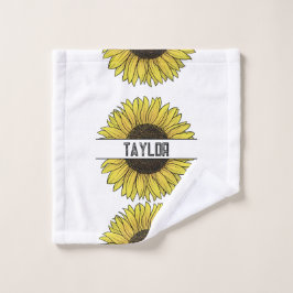 Zonnebloem op witte Monogram Naam Washandje
