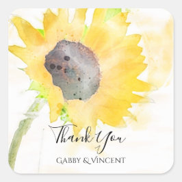 Zonnebloem op witte Waterverf Dank je wel voor de  Vierkante Sticker