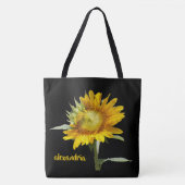 Zonnebloem op zwart, gepersonaliseerd tote bag (Voorkant)