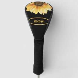 Zonnebloem op zwart gepersonaliseerde dame golfheadcover