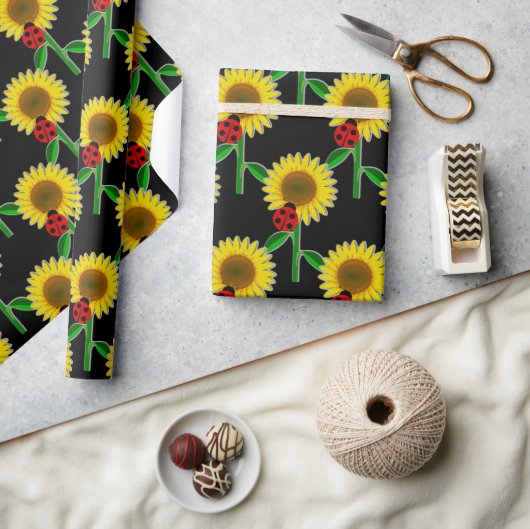 Zonnebloem op zwart, ontkoppelingspiekpapier cadeaupapier (Crafts)