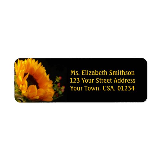 Zonnebloem op zwart retouradres mailinglabels etiket (Voorkant)