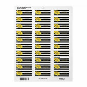 Zonnebloem op zwart-witte strepen Weduwadres Etiket (Full Sheet)