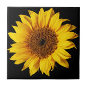 Zonnebloem op zwarte achtergrond tegeltje (Voorkant)