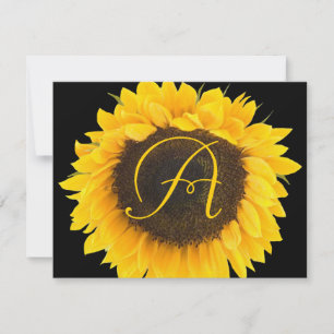 Zonnebloem op Zwarte Antwoordkaart RSVP Kaartje