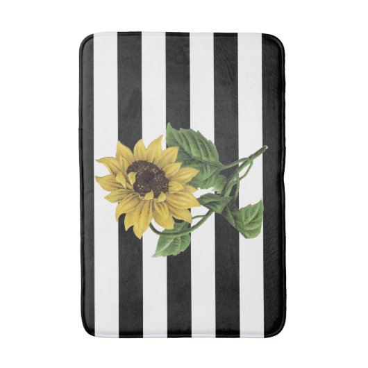 Zonnebloem op zwarte en witte strepen badmat (Voorkant Verticaal)