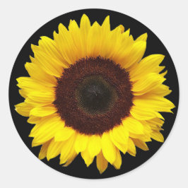 Zonnebloem op zwarte ronde geschenkenvelop Sticker