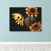 Zonnebloem opgerekt canvasprint canvas afdruk (Insitu (Houten vloer))