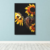 Zonnebloem opgerekt canvasprint canvas afdruk (Insitu (Houten vloer))