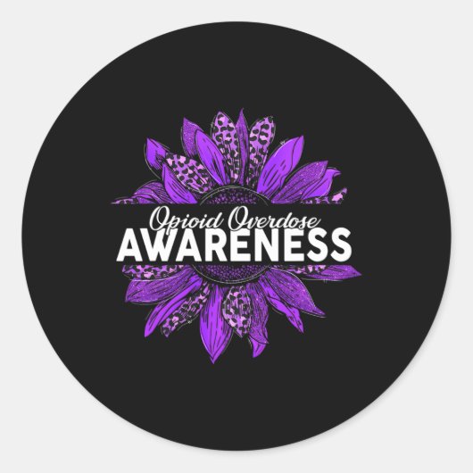 Zonnebloem Opioïde Overdosis Awareness Paarse Lint Ronde Sticker (Voorkant)