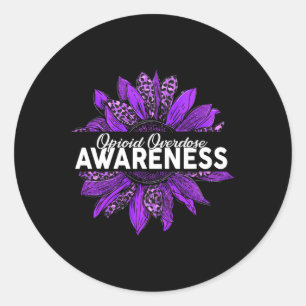 Zonnebloem Opioïde Overdosis Awareness Paarse Lint Ronde Sticker