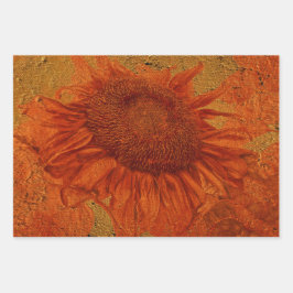 Zonnebloem  Oranje goudtextiel, ontkoppeling Inpakpapier Vel