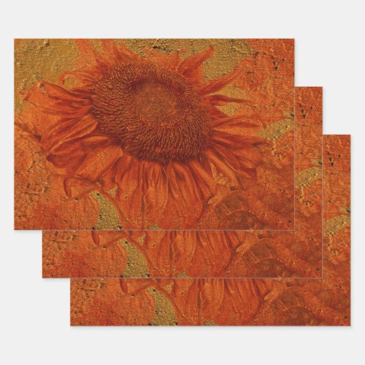 Zonnebloem Oranje goudtextiel, ontkoppeling Inpakpapier Vel (Set)