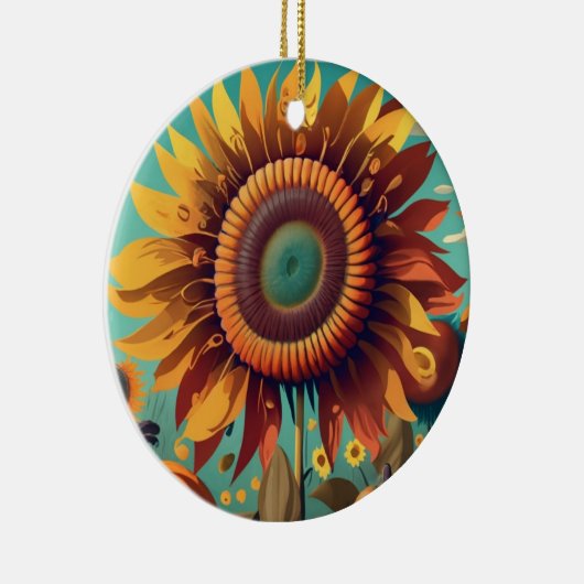 Zonnebloem Ornament, Herfst Retro Zonnebloem Ornam Keramisch Ornament (Rechts)