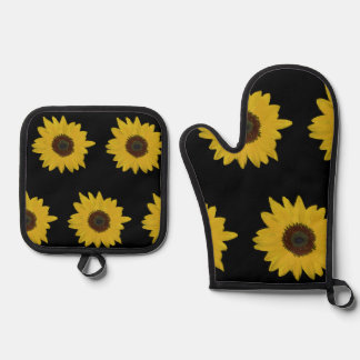 Zonnebloem Ovenwant & Pannenlap Set Zwart & Geel