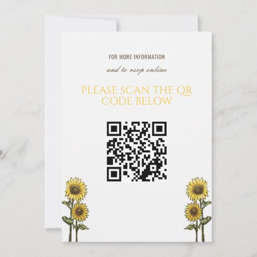 Zonnebloem Paar Bruiloft Uitnodiging met QR Code (Achterkant)