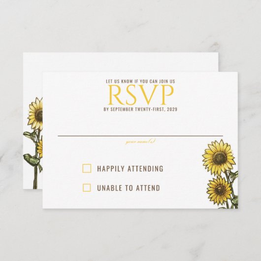 Zonnebloem Paar RSVP Kaartje (Voorkant / Achterkant)