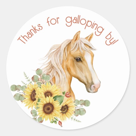 Zonnebloem Paard Bedank feest favoriet Ronde Sticker (Voorkant)