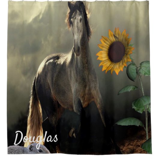 Zonnebloem Paard Douchegordijn (Voorkant)