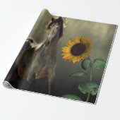 Zonnebloem Paard Matte Wrapping Papier (Uitgerold)