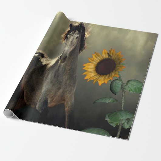 Zonnebloem Paard Matte Wrapping Papier (Uitgerold)