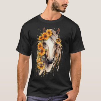Zonnebloem Paard Portret Cowgirl Ruitersport T-shirt