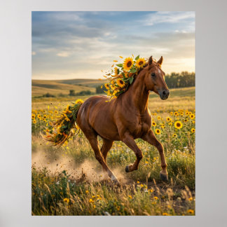Zonnebloem Paard Prairie Run Poster