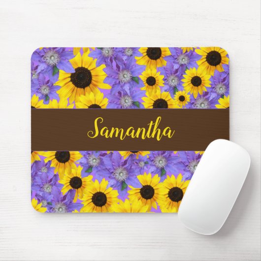 Zonnebloem Paars Floral Pattern, gepersonaliseerd Muismat (Met muis)