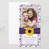 Zonnebloem Paars Floral Ribbon Foto Save the Date (Voorkant / Achterkant)