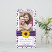 Zonnebloem Paars Floral Ribbon Foto Save the Date (Staand voorkant)
