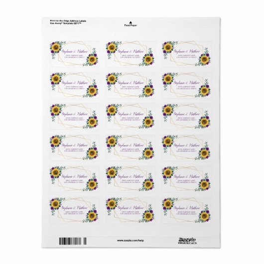 Zonnebloem Paars Roos Geometrisch Gold Adres Etiket (Full Sheet)