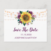 Zonnebloem Paars Roos sparen de datum Aankondigingskaart (Voorkant)
