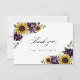 Zonnebloem Paars Violet Floral Rustic Wedding Bedankkaart