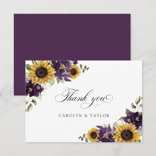 Zonnebloem Paars Violet Floral Rustic Wedding Bedankkaart (Voorkant / Achterkant)