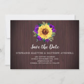 Zonnebloem Paarse Bloemen Houten Trouw Save The Da Save The Date (Achterkant)