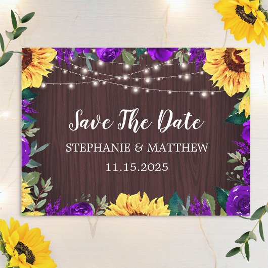 Zonnebloem Paarse Bloemen Houten Trouw Save The Da Save The Date