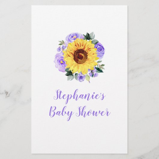 Zonnebloem Paarse bloemen Spuit Baby shower (Achterkant)