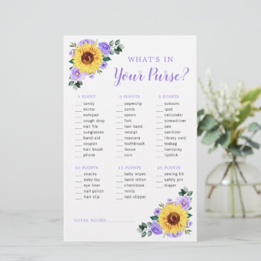 Zonnebloem Paarse bloemen Spuit Baby shower (Staand voorkant)