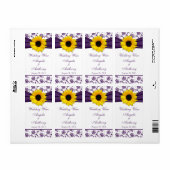 Zonnebloem Paarse Damask Bruiloft Wijnflesetikette Etiket (Full Sheet)